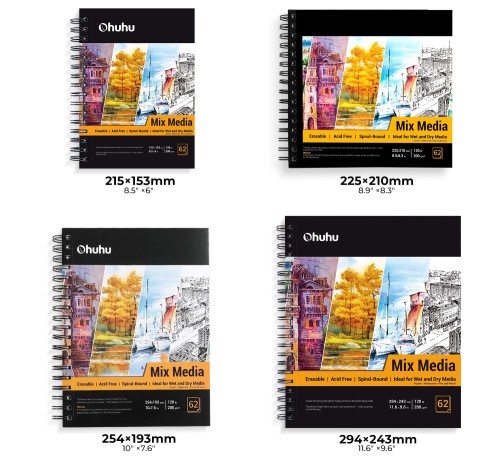 Ohuhu スケッチブック 水彩画用紙 200gsm 254mm×193mm 6 Qoo10] すけっ