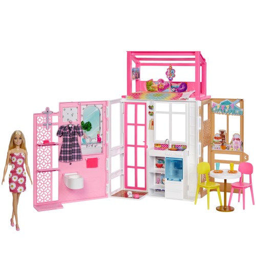 バービー(Barbie) はじめてセット かわいいピンクの2かいだてのおうち /映画「バービー」に登場!?ドール付き着せ替え人形3才~プレゼントHCD48