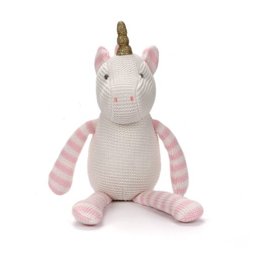 FLUFFYFUN オーガニックコットン 赤ちゃん おもちゃ, ユニコーン ぬいぐるみ 18cm (ピンク)