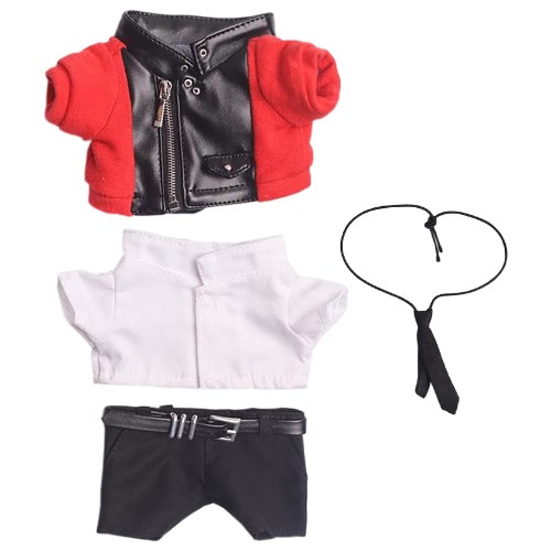 niannyyhouse 20cm人形の服 ぬいぐるみ 用 スーツ レザージャケット 白いシャツのネクタイ ズボン 綿人形の服 着せ替え (red)