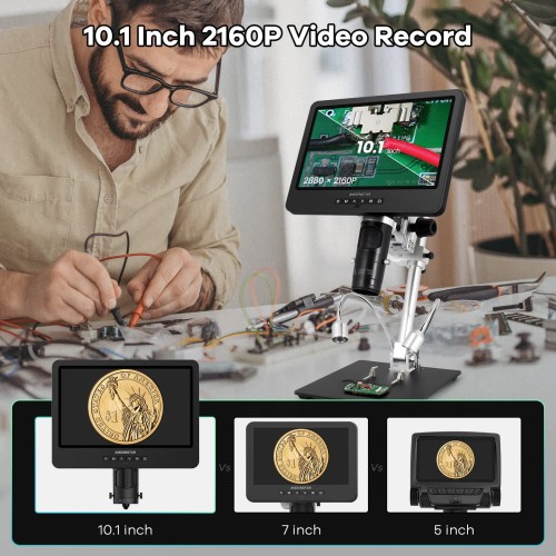 Andonstar AD249S HDMI デジタル顕微鏡 10.1インチ スクリーン付き、はんだ付け顕微鏡 メタルスタンド付き、2000X 3レンズ コイン顕微鏡キット、子供と大人用、写真/ビデオ録画、Windows互換_2