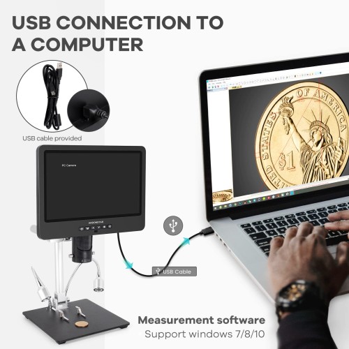 Andonstar AD249S HDMI デジタル顕微鏡 10.1インチ スクリーン付き、はんだ付け顕微鏡 メタルスタンド付き、2000X 3レンズ コイン顕微鏡キット、子供と大人用、写真/ビデオ録画、Windows互換_4