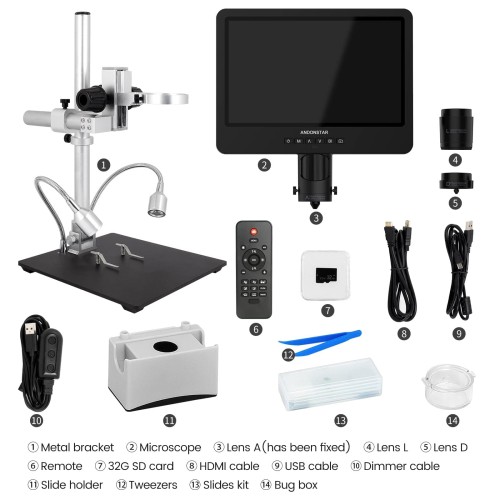 Andonstar AD249S HDMI デジタル顕微鏡 10.1インチ スクリーン付き、はんだ付け顕微鏡 メタルスタンド付き、2000X 3レンズ コイン顕微鏡キット、子供と大人用、写真/ビデオ録画、Windows互換_6