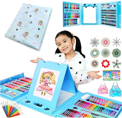 無料ラッピング付・日本中小企業厳選HANAUMI 文房具 色鉛筆 クレヨン アートセット お絵かきセット お絵描き お絵描きセット 2歳 3歳 4歳 5歳 6歳 7歳 小学生 女の子 男の子 子供 誕生日クリスマスプレゼント クリスマス プレゼント (ブルー)