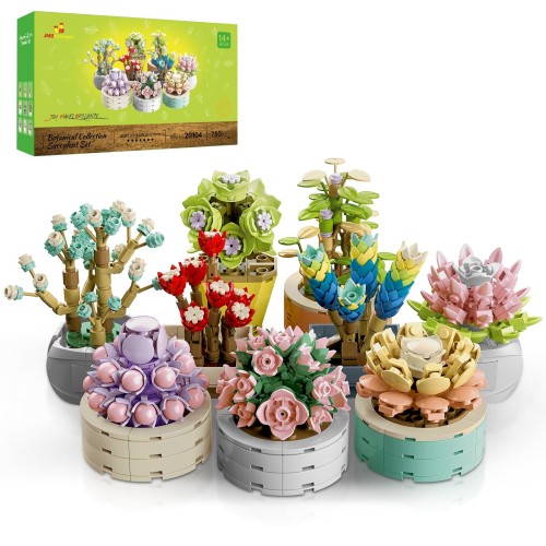 JMBricklayer 花多肉植物ビルディングブロックセット 大人用 20104、9パック 植物コレクション 小さな植物ビルディングブロック、部屋 ホームオフィスの装飾用 花盆栽モデル、女の子 女性への花のギフトアイデア