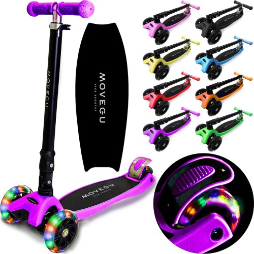 キックスクーター キックボード 子供用 三輪車 ４段階高さ調整 軽量 頑丈 方向変換 安定 光るLEDタイヤ 折りたたみ 方向変換 持ち運び便利 耐荷重50kg 後輪ブレーキ 誕生日 プレゼント おもちゃ ギフト キッズ MOVEGU 2022FW (Purple2022FW)
