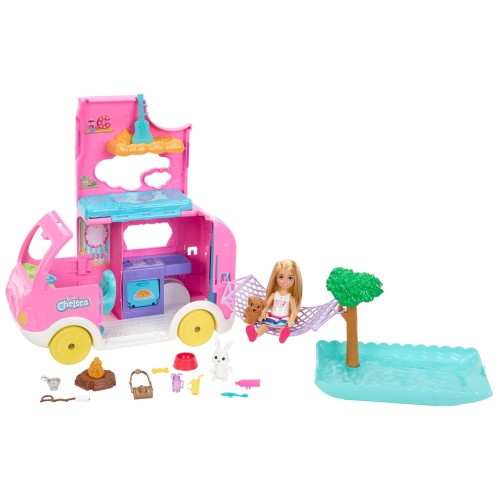 バービー(Barbie) バービーのいもうとのチェルシーとピンクのキャンピングカー プールつき！／映画「バービー」に登場！？ 着せ替え人形ハウス 乗り物 3才〜プレゼント HNH90