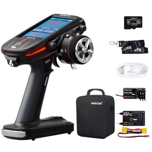 RadioLink 正規品プロポ (技適認定済/ 2.4GHz/ 8CH/ FPV対応/ 200モデルメモリ/ 多国語静電式タッチパネル) 送信機 (陸上600M / 水上450M) ジャイロ受信機2台付 (R8FG / R4FGM) ラジコン プロポ セット 産業機器 ・機甲・ボート・カー用プロポセットリモートコントローラー リ