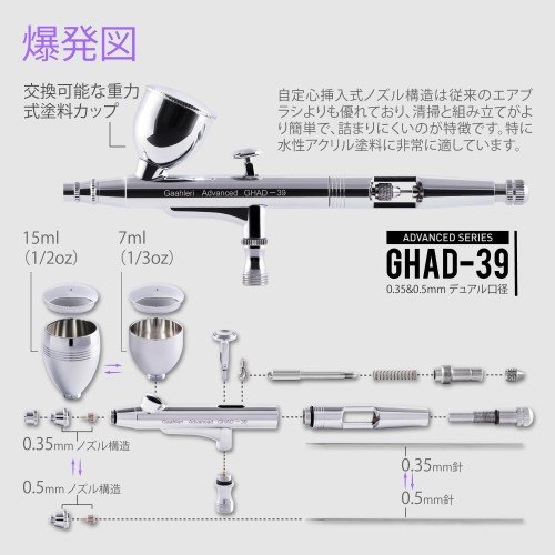 Gaahleri エアブラシ ダブルアクション Advanced Series GHAD-39 (自定心挿入式ノズル構造) ノズル口径0.35  0.5mm模型 塗装_1