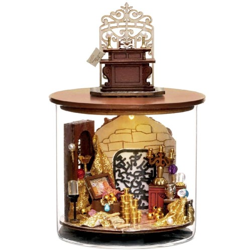 moin moin ドールハウス ミニチュア 手作りキット セット テラリウム 瓶 ドリーム ボトル 手のひらサイズ 初心者 童話 おしゃれ インテリア 魔法 宝探し 秘宝 ブラウン 360度 LEDライト (マジックトレジャー) 2302dh375