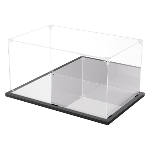 KUKERフィギュアケース アクリルケース UVカット コレクションケース ディスプレイケース 台座 背面ミラー 組み立て簡単 頑丈 汚れ防止 手袋 クリーニングクロス付き（30×20×15cm, 台座ミラー＋背面ミラー）