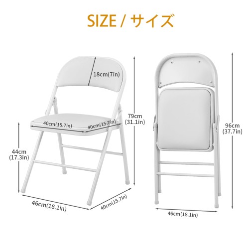 BOOSDEN 折りたたみ パイプ椅子 4脚セット 折り畳み椅子 折りたたみチェア おりたたみいす 背もたれ 会議 椅子 イス ダイニングチェア 室内 軽量 おしゃれ 省スペース イベント シンプル オフホワイト_2