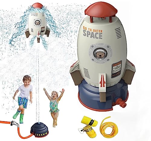ロケットのおもちゃ スペースロケットスプリンクラー 360度回転式水噴霧器 ロケットスプリンクラーおもちゃ 屋外水遊びのおもちゃ 噴水ロケット 親子のふれあい 水圧制御高さ 3Mホース/シール/台座付き 子供の夏のおもちゃ(グレー)