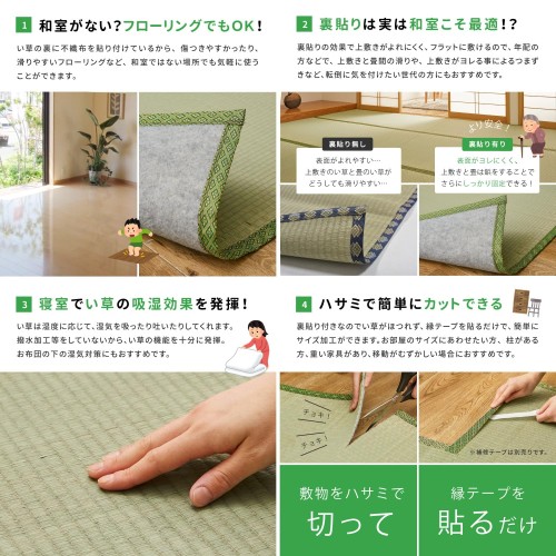 萩原 フリーカット上敷き い草カーペット 団地間6畳 約255X340cm 「HG」 双目織 裏貼あり 切れる DIY_3