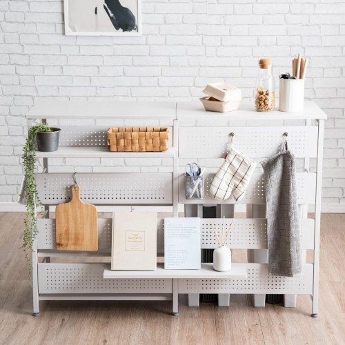 タンスのゲン キッチンカウンター 幅120cm レイアウト自由 可動棚 高耐荷重 ゴミ箱が置ける棚下スペース 熱・キズ・汚れに強い メラミン天板 45400095(91725)の通販は