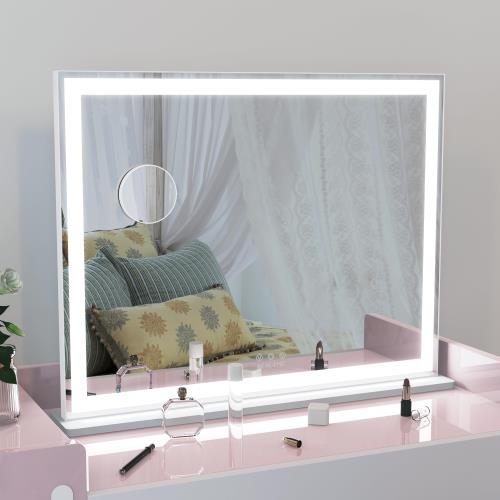 ANYHI 女優ミラー 大型 人気 ハリウッドミラー ライトミラー ライト 卓上/壁掛け両用 化粧鏡 三色照明モード 明るさ調節可能 10倍拡大鏡付き(56.2x72cm,白い)