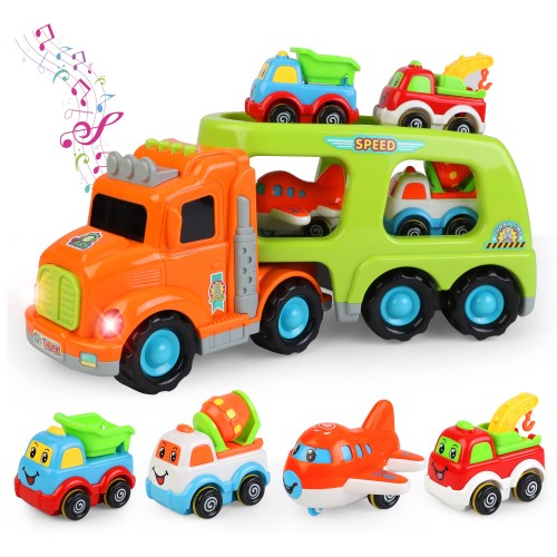 Popgaga 車 おもちゃ 建設車両セット トラック ミニカー 1 2 3 4 5 6 歳 男の子 女の子 キャリアカー トレーナー 光と音 室内遊び 誕生日 プレゼント 贈り物 クリスマス