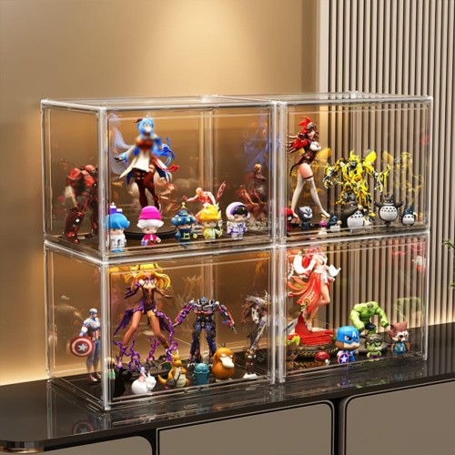 PFLife フィギュアケース コレクションケース ディスプレイラック フィギュア 棚 フィギュアケース 積み重ねる ぬいぐるみ ディスプレイケース プラモデル ケース 大容量 組み立て式 多用途 (透明-幅45cm, 1ボックス)_1