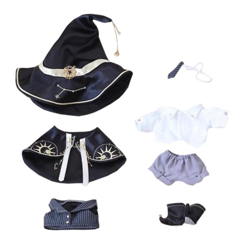 niannyyhouse　10cm 20cm ぬいぐるみ 服　帽子　ショール　ワイシャツ　ズボン　ネクタイ　ベスト　靴　ウィザードセット　綿人形　着せ替え　アクセサリー (Black, 20cm)
