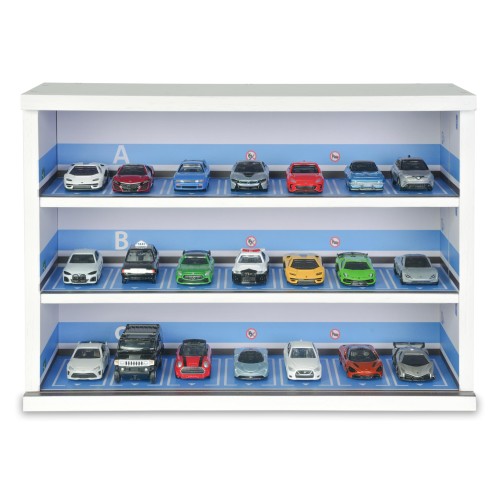 GUNSEED ミニカーケース、LED付き トミカ 収納 ケース、木製 21台収納、透明アクリル扉 LEDライト付き、ミニカー 収納 、ホットウィール収納、コレクションケース (ホワイト)