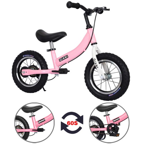 Qiani ペダルなし自転車 子供用自転車 キックバイク 2-in-1 2 3 4 5 6 7歳の男の子女の子適し12 14 16インチ ペダルとハンドブレーキ付き 青赤ピンク (ピンク, 14インチ)