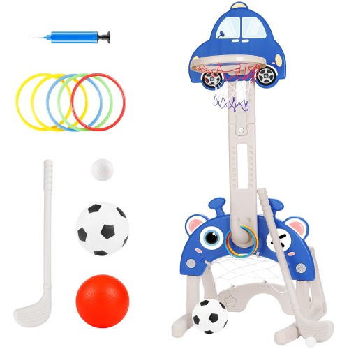 バスケットゴール 室内 バスケット ゴール 子供用 4in1(バスケットボール/サッカー/ゴルフ/輪投げ) バスケゴール 高さ調節可能 ミニバスケットゴール 屋外 室内遊び プレゼント 早期教育 知覚トレーニング ストレス解消