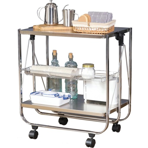 不二貿易 キッチンワゴン 幅68×奥行40×高さ70cm シルバー キッチンカート 折りたたみ コンパクト スタイリッシュ 45058の通販は 19,120円