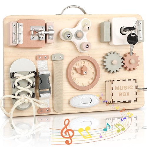 Joyreal モンテッソーリ ビジーボード - 知育玩具 1 2 3歳 誕生日プレゼント 玩具 女の子 男の子 子供のおもちゃ 木のおもちゃ 指先の知育 早期開発