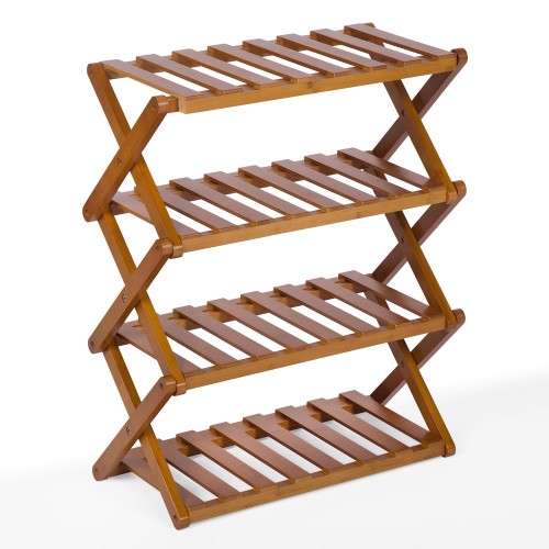 VaLaVie シューズラック 折りたたみシューズラック 天然竹 オープン収納ラック 省スペース ファッション 靴収納ラック 靴キャビネット 多機能収納 組立不要 耐久性 屋内 廊下 玄関 靴収納 (ブラウン, 4層)の通販は 7,211円