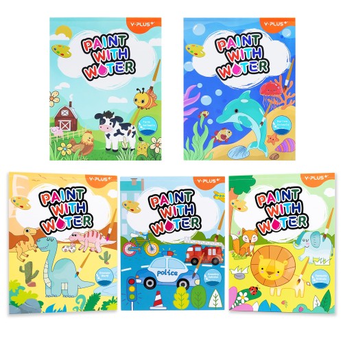 YPLUS (ワイプラス) 水で塗る水彩絵具塗り絵ブック アートクラフトギフト ブラシ付き クリスマスのちょっとしたギフト 幼児用 (5つのテーマすべて)