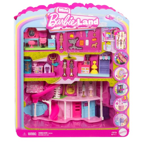 バービー(Barbie) ミニバービーランド　ドリームハウスと3つのプレイセット（ヘアサロン、スーパーマーケット、ペットショップ）きせかえ人形・ハウス ままごと・ごっこ遊び マイクロドール 計6体付 6歳から ピンク JGL31