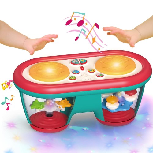 TENGEE おもちゃ 楽器 知育玩具 0歳1歳2歳3歳 ドラム 音楽おもちゃ 人気ランキング 8色回転ライト 10曲メロディ 8種類楽器効果音 女の子 男の子 誕生日プレゼント クリスマス 出産祝い