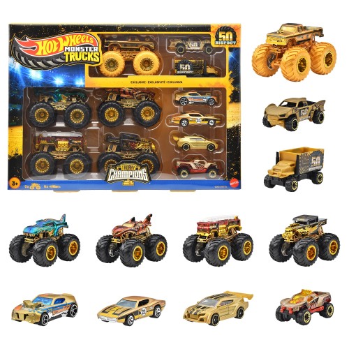 ホットウィール(Hot Wheels) モンスタートラック ビッグフットトロフィーチャンピオンコレクションセット 乗り物おもちゃ モンスタートラック5台 ミニカー6台 計11台入 3歳から ゴールド JDW07