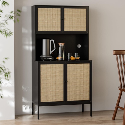 IKIFLY ラタンキャビネット 木製 サイドボード 幅120cm(3扉