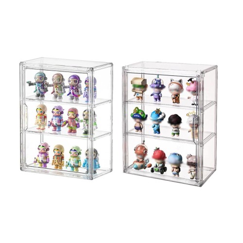 QIYUNI フィギュアケース 棚 フィギュア コレクションケース ディスプレイケース 卓上 大容量 36cm*27cm*13cm 棚板2枚付き 取り外し可能な仕切り 陳列ケース ディスプレイフレーム 棚 透明 フィギュア展示 組み立て式 収納棚 整理棚 (2セットです)