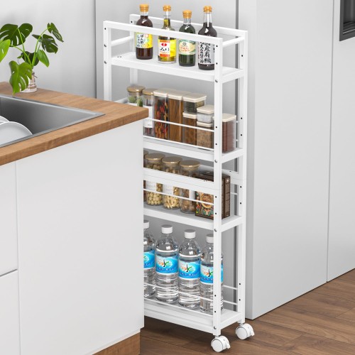 PRTONE 隙間収納 キッチンワゴン スリム キャスター付き 幅約12〜20cm伸縮可 12cm 13cm 15cm 18cm 20cm スリムラック 洗面所 収納ラック 冷蔵庫横 スリムワゴン 4段 隙間ラック 細い棚 ペットボトルラック 調味料棚 取っ手付き ホワイトの通販は 7,489円