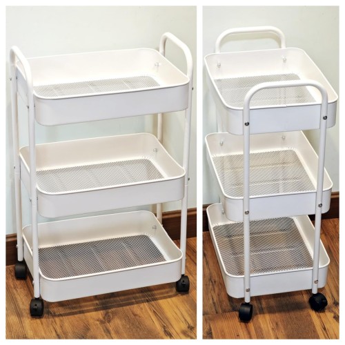 Secchuu キッチンワゴン スチール製ボデイ 3段タイプ 耐荷重45KG 幅42cm×奥行31cm×高さ72cm シンプルさ 収納ワゴン キャスター付き スムース移動 組立商品 (白色, 通常３段)の通販は 5,275円