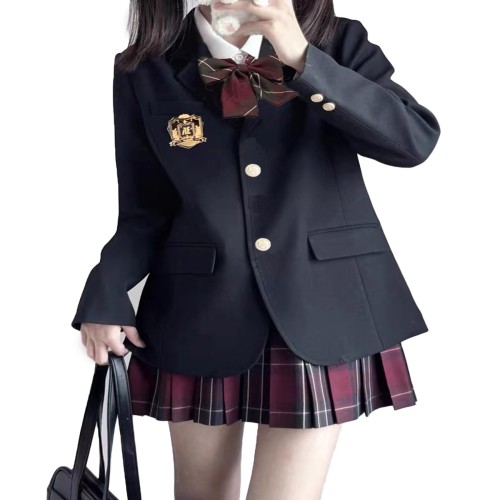 [QOOLY？] スクール制服 フォーマル スーツ 5点セット 女子高生制服 卒業式 入学式 受験 面接 大きいサイズ black XL
