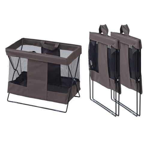 [山善] 収納ボックス Mサイズ 3個セット 荷物置き 収納バスケット メッシュ 折り畳み バッグ 手荷物 収納 かご バスケット 荷物入れ 幅45.5×奥行25×高さ37cm 組立カンタン ブラウン HTB-M3P(BR)の通販は