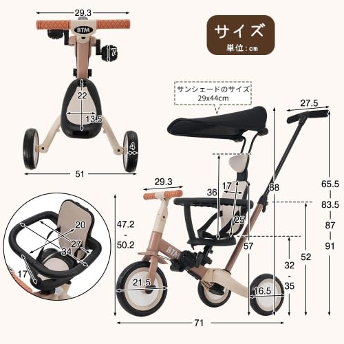 子供用三輪車 4in1 三輪車のりもの押し棒付き 自転車 おもちゃ 乗用