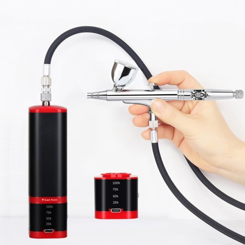 COLOR PEAK充電式エアブラシ コンプレッサー 残電量可視化 ハンドピース セット口径0.3mm USB type-C ダブルアクション ホルダー付き 予備電池付き 小型 プラモ 模型 アート プラモデル 塗装_4