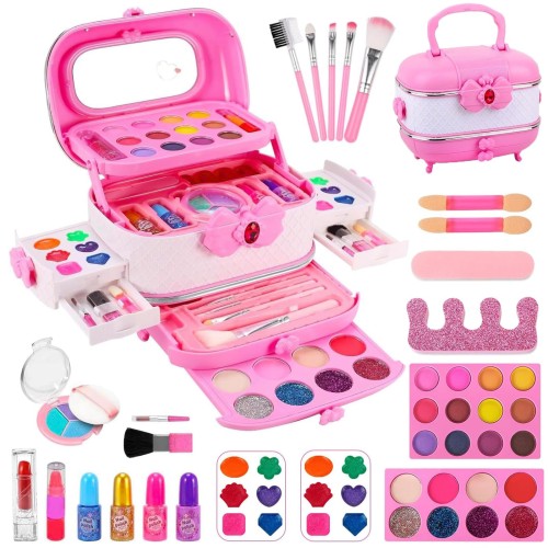 Kabeila メイクセット 女の子 おもちゃ 子供 お化粧セット コスメセット 小学生 キッズ メイクアップ 玩具 プリンセス 子供用 メイクおもちゃ セット メイク遊び 本物 無添加 水洗い可能 メイクボックス 女の子 4 5 6 7 8 9 10 11 12 13 歳 誕生日 プレゼント クリスマス 人気