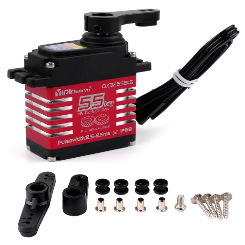 DIYmall GX3255BLS デジタルサーボ 7.4V 55KG 高トルク フルメタル ヘリカルギア ブラシレスモーター IP68 RC ロボティックサーボ 1/8 1/10車用(360°連続回転)
