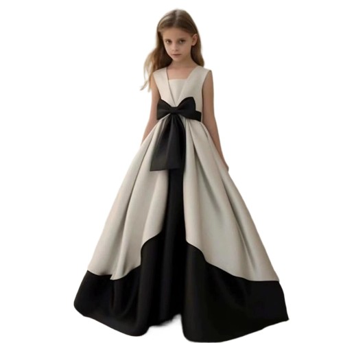 [VOKLLIYU] 子供 ドレス キッズ ピアノ発表会 子ども ドレス バイオリン 演奏会 ロングドレス 女の子 蝶結び お姫様 上品 パーティー フォーマル ジュニア ドレス 結婚式 誕生日 110-165 (JP, 身長, 170, 1-ホワイト)