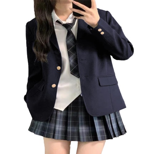 [QOOLY？] 女子高生 高校生 中学生 制服 JK かわいい 写真撮影 パーティー衣装 JKスカート 長袖 cosplay 女性用 紺色 M