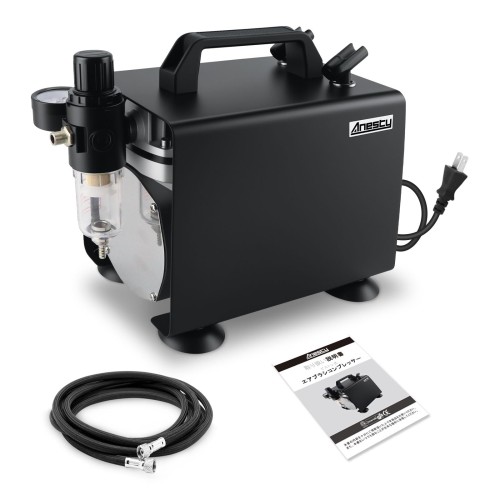 Anesty ALiteTrunk コンプレッサー 静音 据え置き エアブラシ コンプレッサー 小型 パワフル 自動起動/停止 オイルレス スプレー 塗装 日本語説明書付き