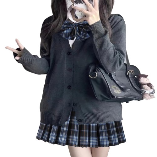 [KALAOK] カーディガン 制服 女子高校生 通学 高校生 制服セーター 中学生 デート お洒落 入学式 卒業式 darkblue M