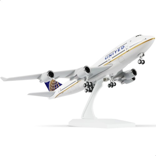 QIYUMOKE 1/240 ユナイテッド航空 747 飛行機模型キット対応 (全長30cm)ボーイング747航空機 レジン製飛行機模型 ディスプレイスタンド付き大人向け航空ギフト・装飾品