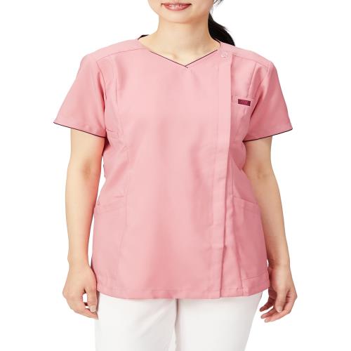 [ジップスクラブ] スクラブ・白衣 7022SC レディース ピンク×バーガンディ M (日本サイズM相当)