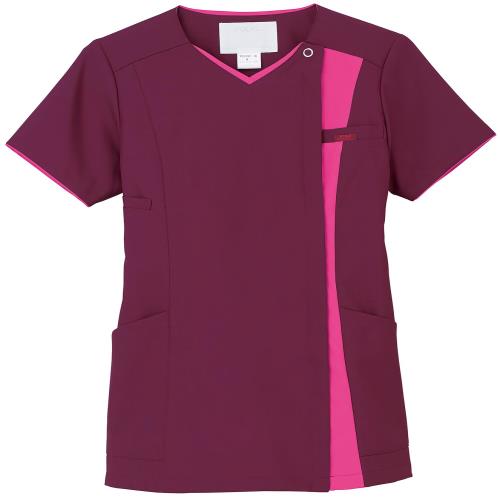 [フォーク] スクラブ・白衣 7023SC レディース バーガンディ×チェリーピンク 3L (日本サイズ3L相当)